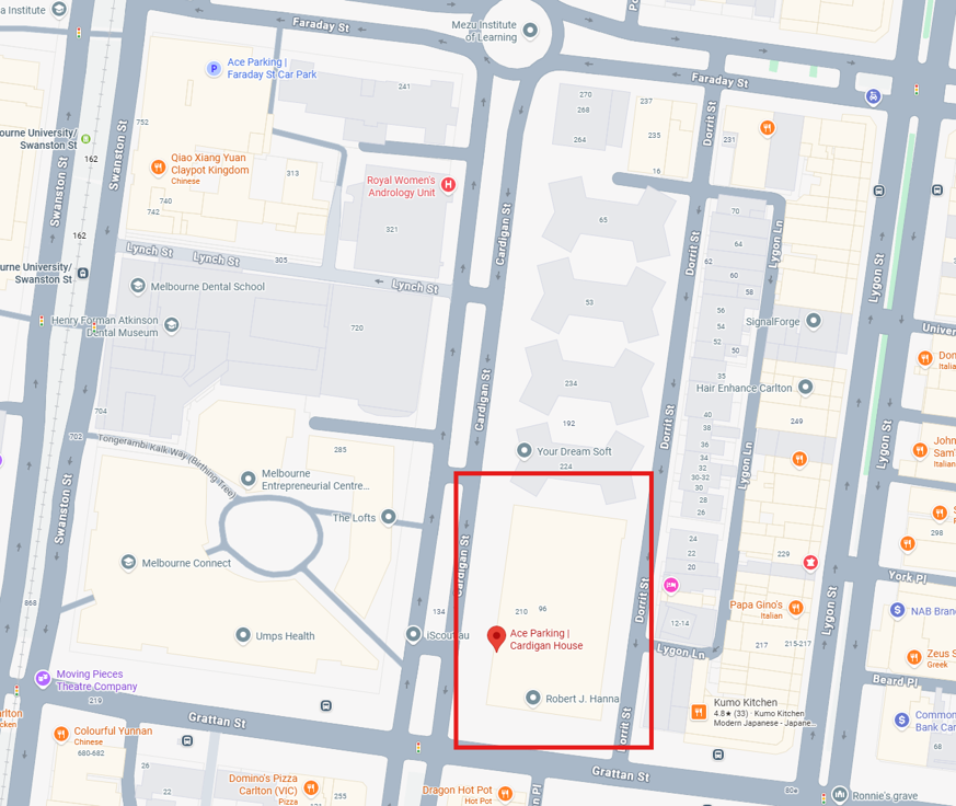 Screenshot of Google Maps showing parking building location